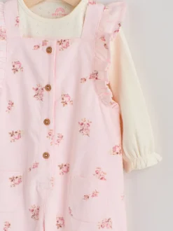 Lichtroze met fijne print - Baby Print Bodysuit met Lange mouwen en Corduroy bretelbroeken Set 2 Pieces (0mnd -2jr)