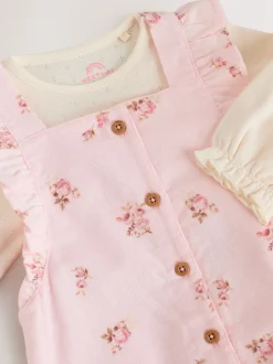 Lichtroze met fijne print - Baby Print Bodysuit met Lange mouwen en Corduroy bretelbroeken Set 2 Pieces (0mnd -2jr)