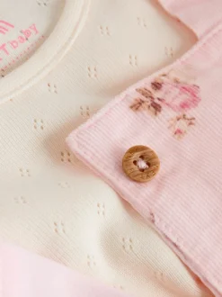 Lichtroze met fijne print - Baby Print Bodysuit met Lange mouwen en Corduroy bretelbroeken Set 2 Pieces (0mnd -2jr)