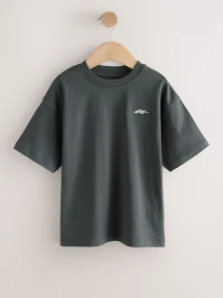 Light Grey/Brown/Dark Grey/Green - Short Sleeve Logo Chest Graphic T-Shirts 4 Pack (3-16yrs)