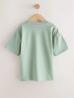 Light Grey/Brown/Dark Grey/Green - Short Sleeve Logo Chest Graphic T-Shirts 4 Pack (3-16yrs)