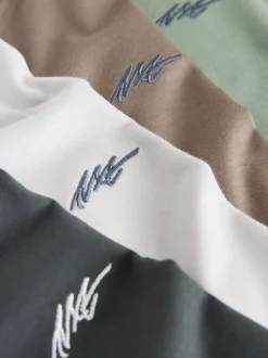 Light Grey/Brown/Dark Grey/Green - Short Sleeve Logo Chest Graphic T-Shirts 4 Pack (3-16yrs)
