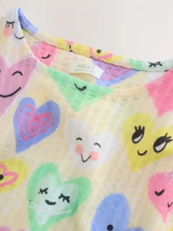 Light Yellow Heart Print - Jersey jurk met korte mouwen (3-16 jr)
