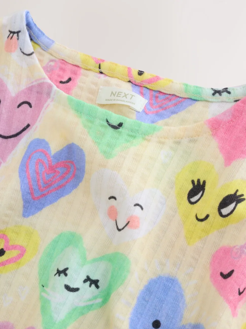 Light Yellow Heart Print - Jersey jurk met korte mouwen (3-16 jr)