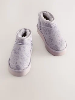 Lila met figuurtjes - Slipper Ankle Boots
