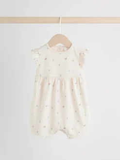 Lilac and Ecru Floral Frill Shoulder - 3 Rompertjes