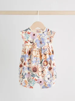 Lilac and Ecru Floral Frill Shoulder - 3 Rompertjes