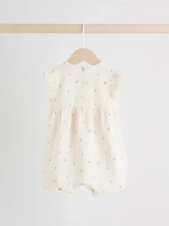 Lilac and Ecru Floral Frill Shoulder - 3 Rompertjes