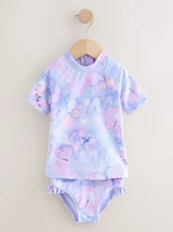 Lilac Purple Butterfly Foil - Zonbeschermende zwemset met korte mouwen (3mnd-10jr)