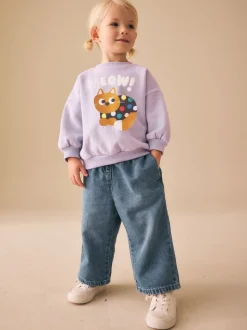Lilac Purple Spot Cat - Sweatshirt met ronde hals (3 mnd-7 jr)