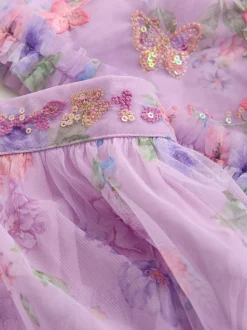 Lila-paars - Floral Embellished Top and Skirt Lehenga Set (3-16yrs)