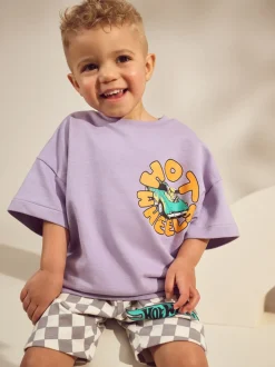 Lila-paars - Hot Wheels Check Short T-Shirt Set (9mths-8yrs)