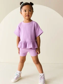 Lila-paars - Set van geribbelde top met korte mouwen en shorts (3 mnd - 7 jr)