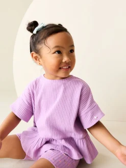 Lila-paars - Set van geribbelde top met korte mouwen en shorts (3 mnd - 7 jr)