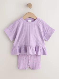Lila-paars - Set van geribbelde top met korte mouwen en shorts (3 mnd - 7 jr)