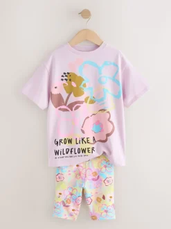 Lila-paars gebloemd - T-Shirt and Cycle Shorts Set (3-16yrs)