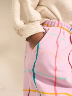 Lilapaars geruit - Broek met structuur en wijde kortere pijpen (3mnd -7jr)
