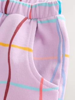 Lilapaars geruit - Broek met structuur en wijde kortere pijpen (3mnd -7jr)