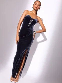 Lipsy - Fluwelen bandeau-maxi-jurk met kristallen versierde rand