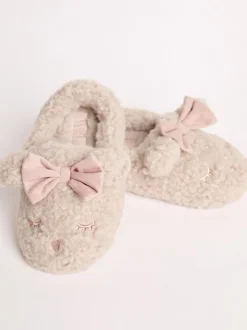Lipsy - Imitatiebont pantoffelmuiltjes met teddybeer, strik en gesloten neus