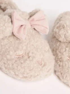 Lipsy - Imitatiebont pantoffelmuiltjes met teddybeer, strik en gesloten neus