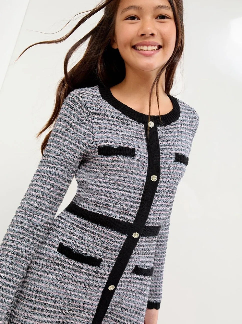 Lipsy Bouclé gebreide jurk met knopen (5-16jr)