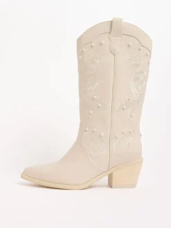 Lipsy Bridal Pearl Embellished Mid Calf Western Boots