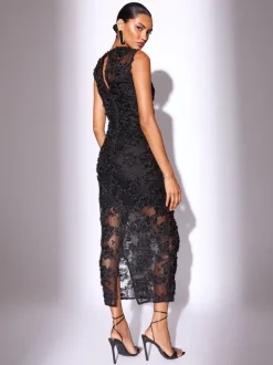 Lipsy 3d Floral Mesh Midaxi Bodycon Dress
