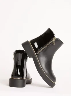 Lipsy Faux Leather Patent Contrast Zip Ankle Boots