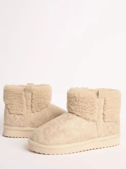 Lipsy Faux Shearling Lined Print Pull On Slipper Ankle Boots