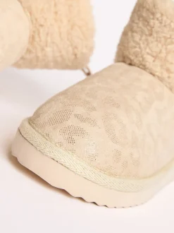 Lipsy Faux Shearling Lined Print Pull On Slipper Ankle Boots