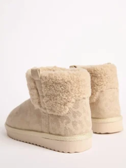 Lipsy Faux Shearling Lined Print Pull On Slipper Ankle Boots