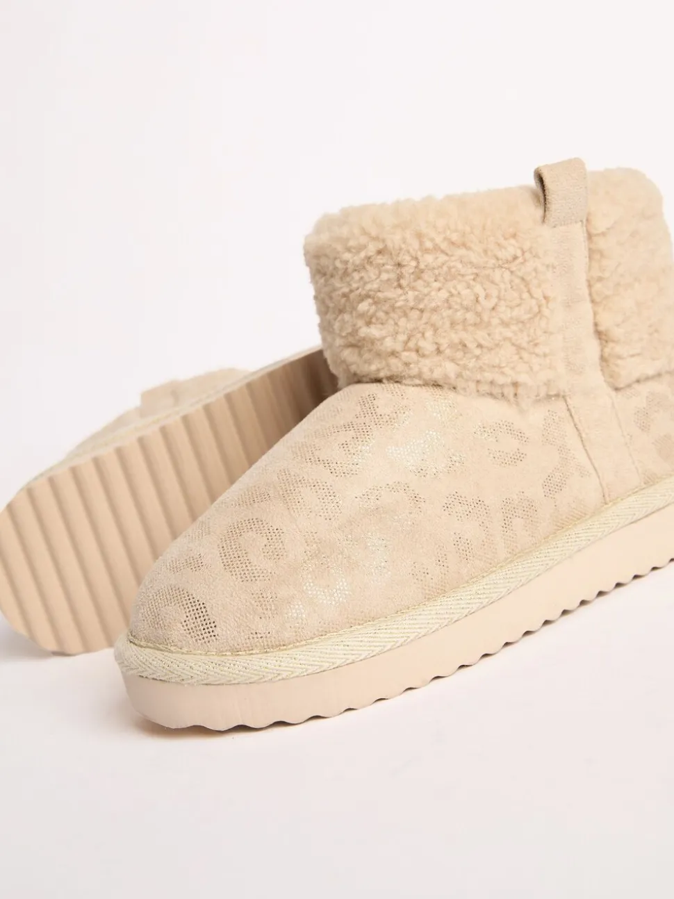 Lipsy Faux Shearling Lined Print Pull On Slipper Ankle Boots