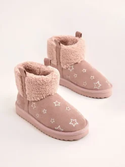 Lipsy Faux Shearling Lined Print Pull On Slipper Ankle Boots