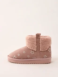 Lipsy Faux Shearling Lined Print Pull On Slipper Ankle Boots