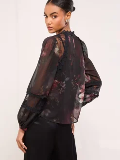 Lipsy Floral Lace Insert Sheer Blouse