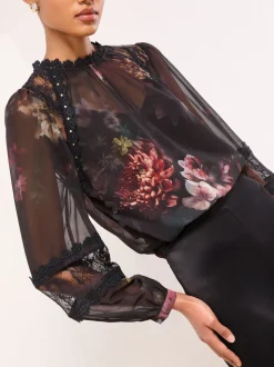 Lipsy Floral Lace Insert Sheer Blouse