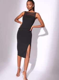 Lipsy Mesh Mix Sleeveless Bodycon Midi Dress