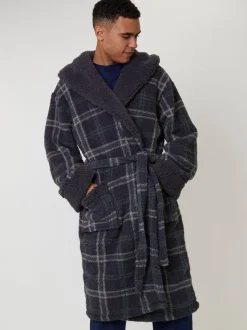 Loungeable Sherpa Check Hooded Dressing Gown