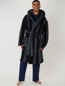 Loungeable Stripe Sherpa Hooded Dressing Gown