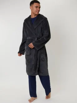 Loungeable Textured Hooded Mens Dressing Gown