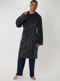 Loungeable Textured Hooded Mens Dressing Gown