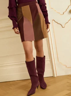 Love & Roses Faux Suede Patchwork Mini Skirt