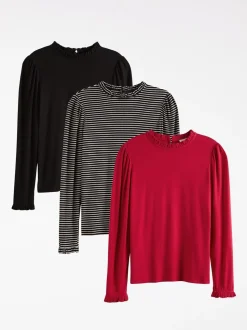 Love & Roses Frill Neck Long Sleeve Jersey Top Pack