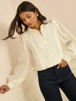 Love & Roses Long Sleeve Button Through Lace Trim Shirt