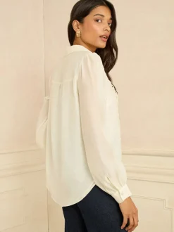 Love & Roses Long Sleeve Button Through Lace Trim Shirt