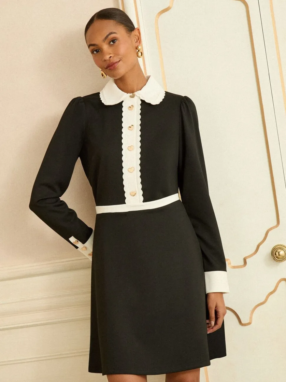 Love & Roses Long Sleeve Contrast Collar Mini Dress
