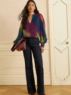 Love & Roses Long Sleeve Notch Neck Blouse