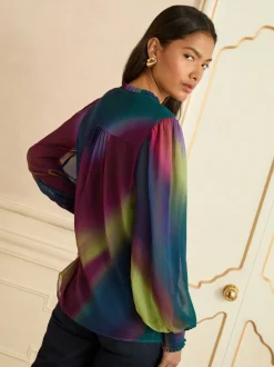 Love & Roses Long Sleeve Notch Neck Blouse