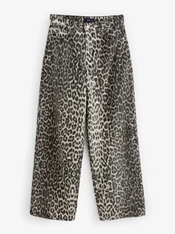 Luipaard - Katoenen jeans met print en wijde pijpen